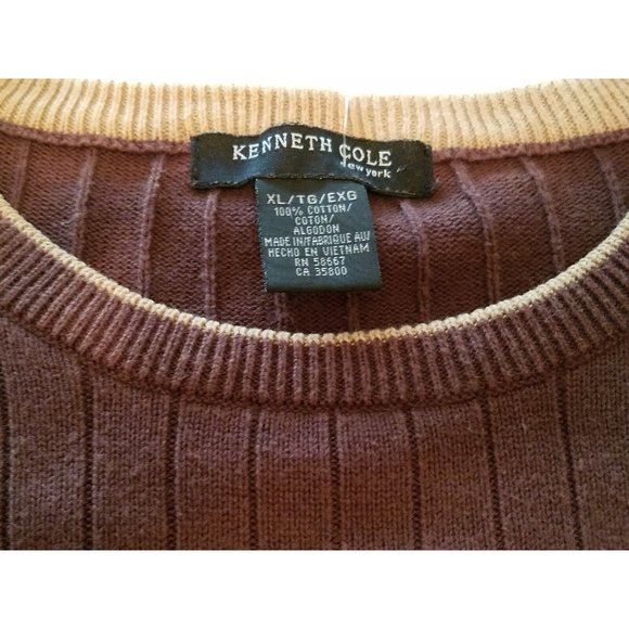 NWD Kenneth Cole 100% Cotton Brown Crew Neck Rib Knit Year-Round Sweater XL ANB - Picture 4 of 7